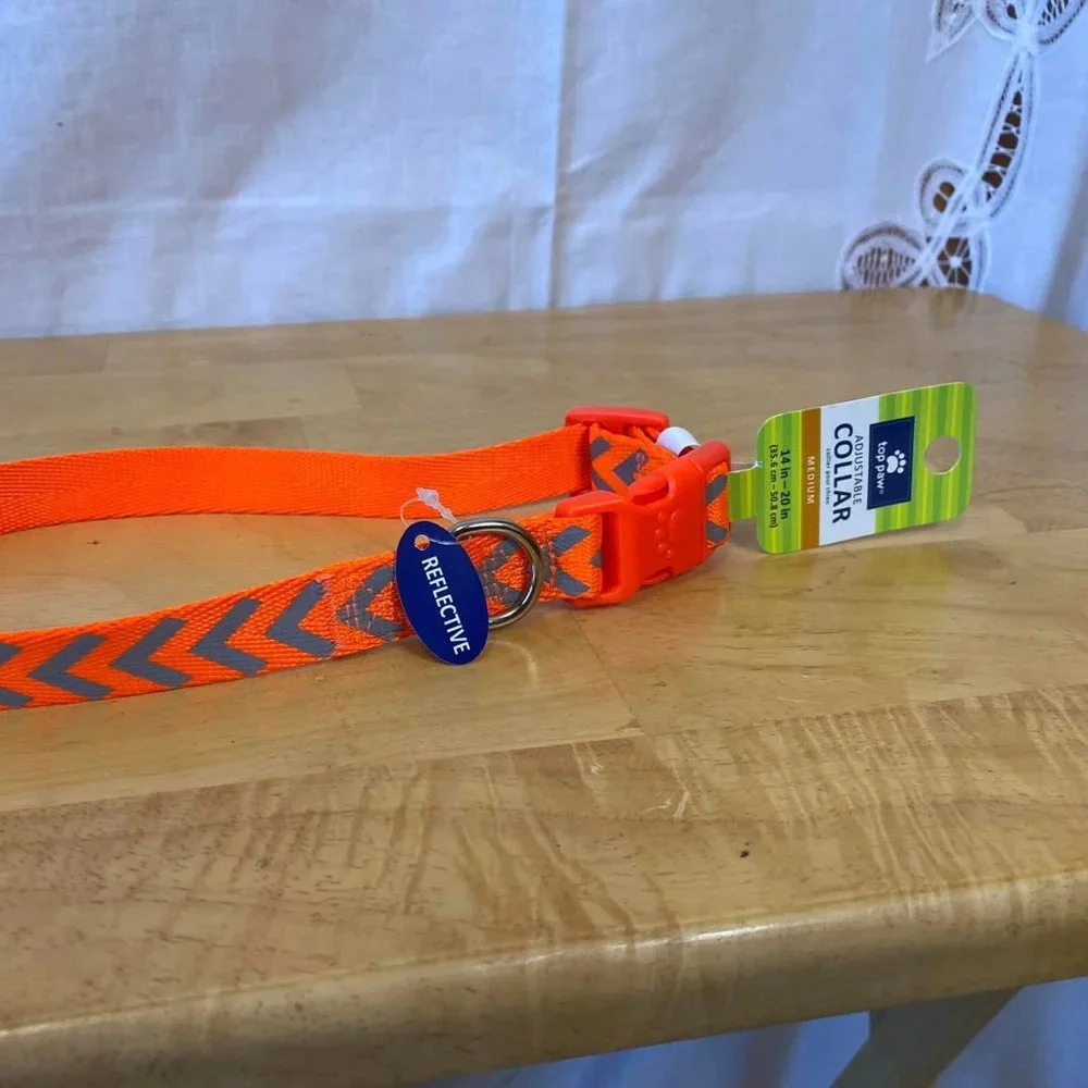 Top Paw Reflective Dog Collar Orange Gray Adjustable NWT